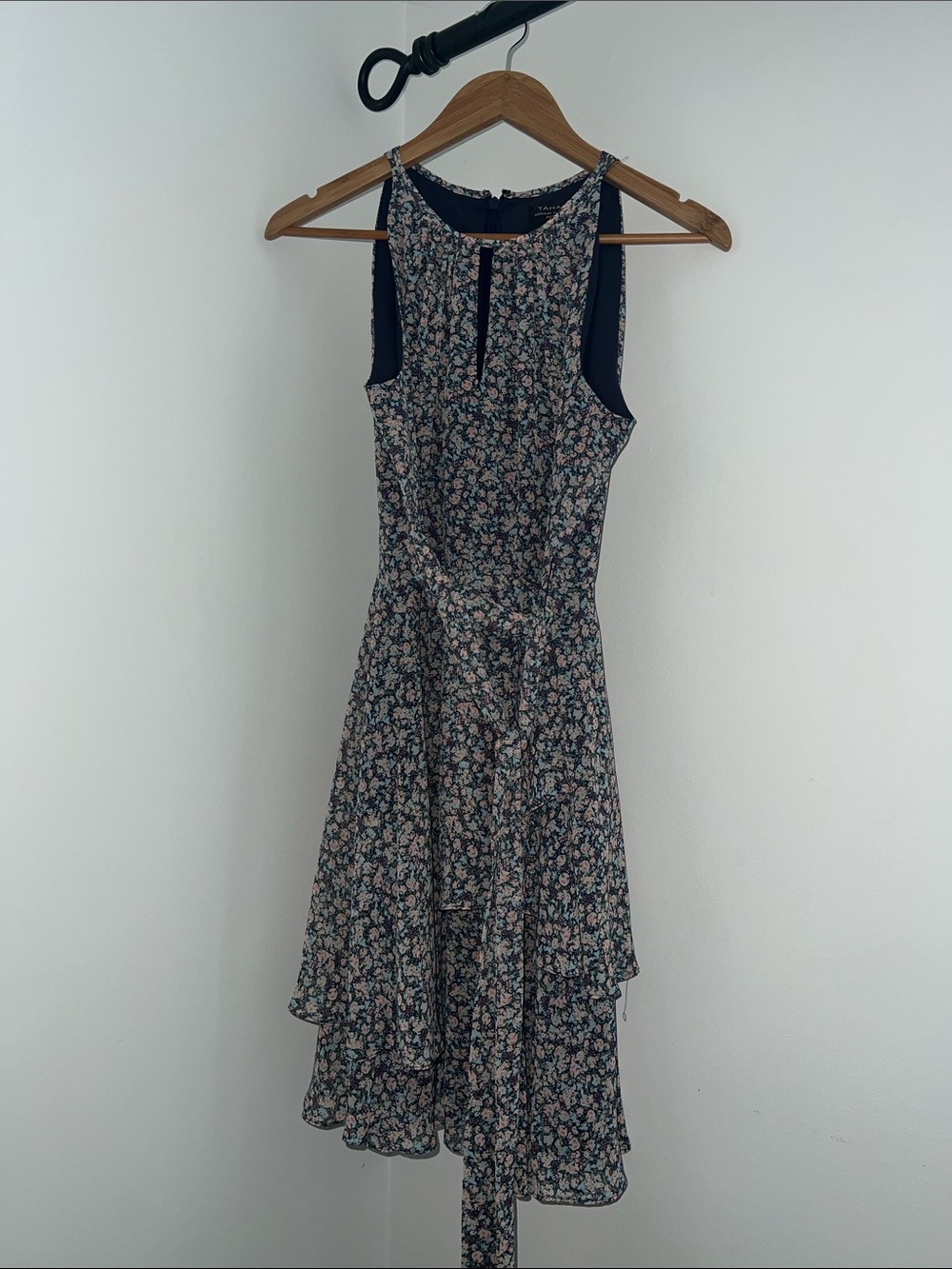 Tahari Navy Dress with Pink Floral Print